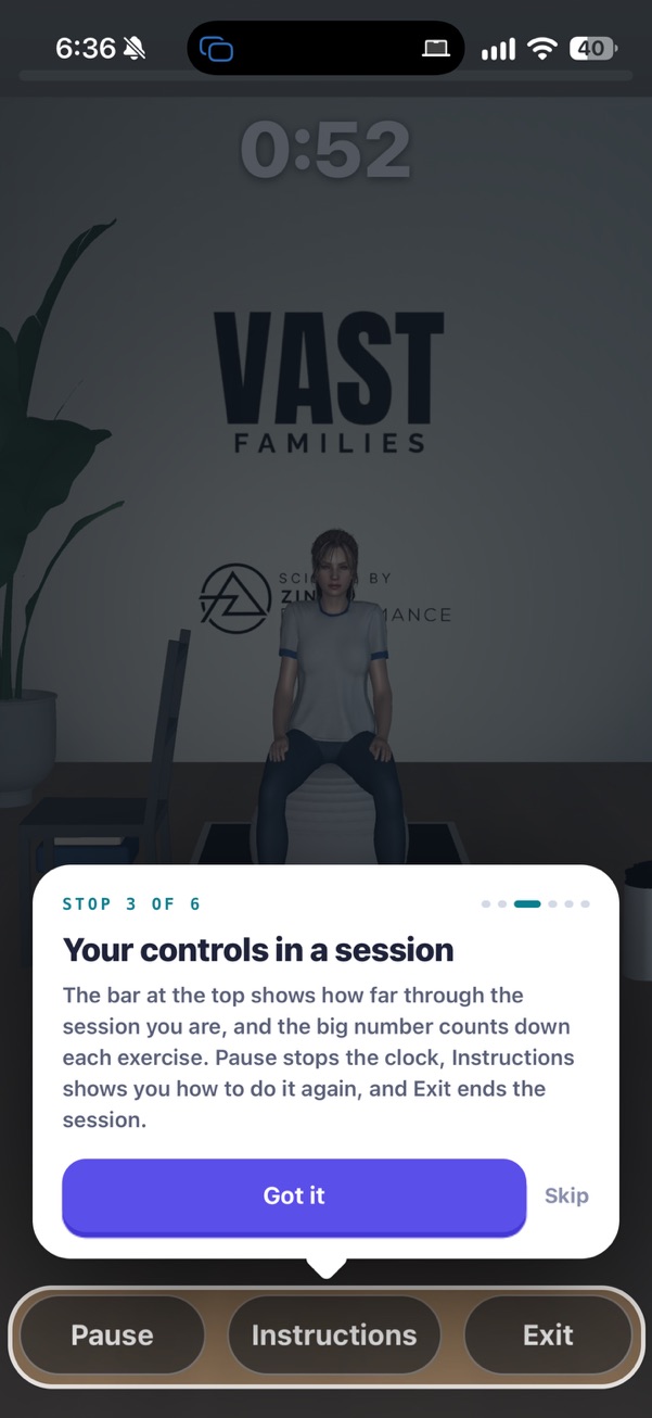 Daily sessions screen